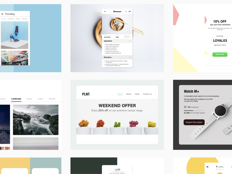 Screens from daily UI challenge