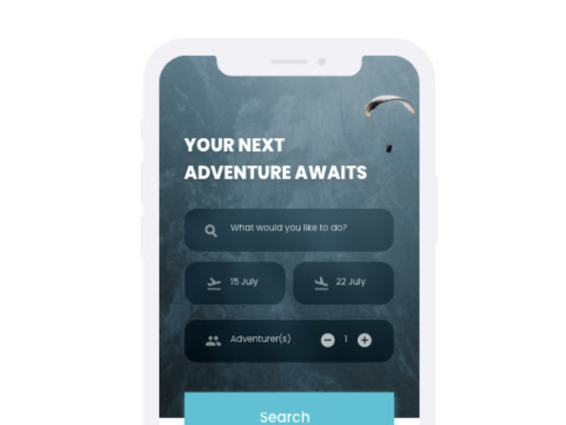Home screen for travel app