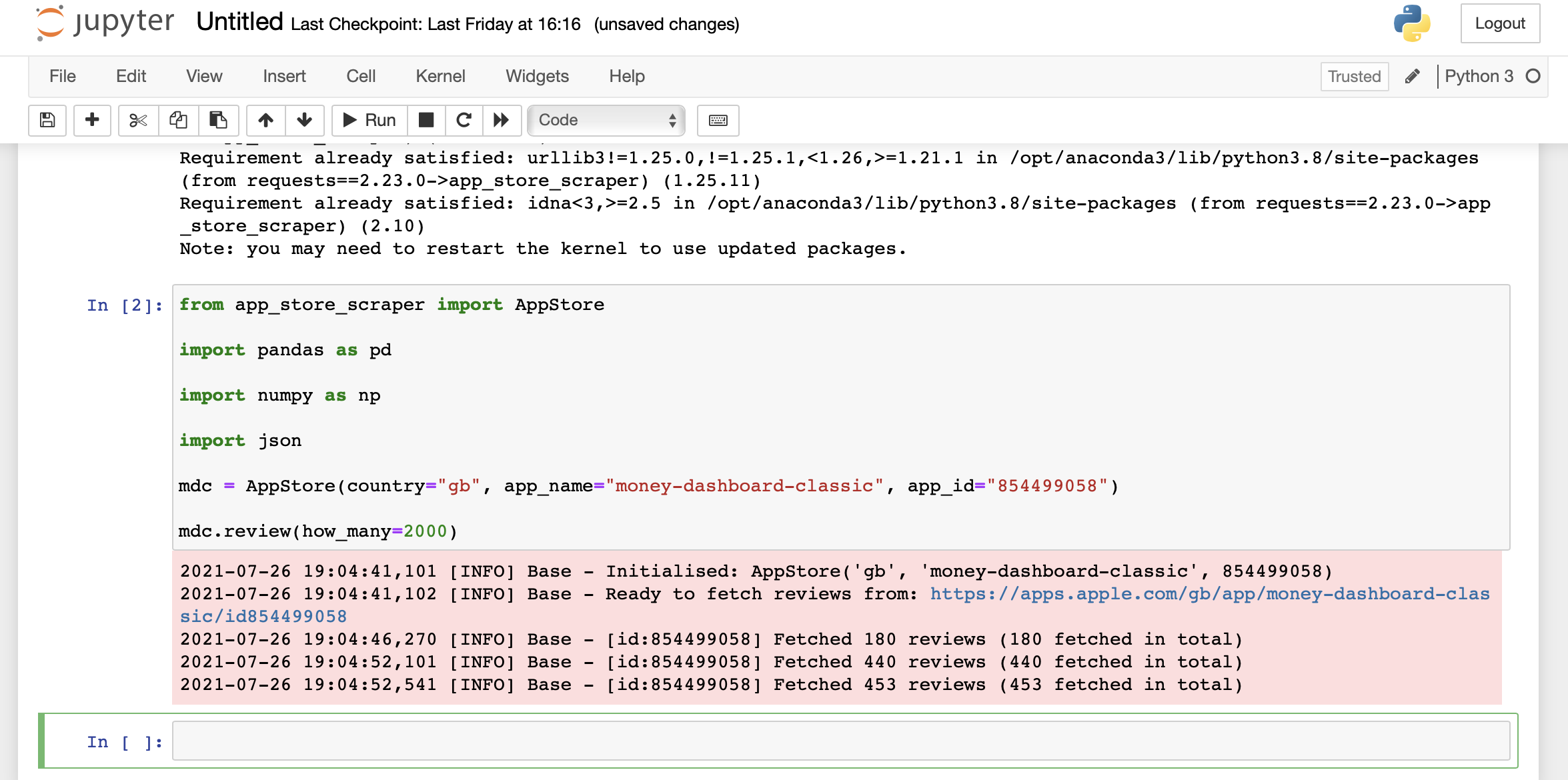 Jupyter Notebook used to scrap data