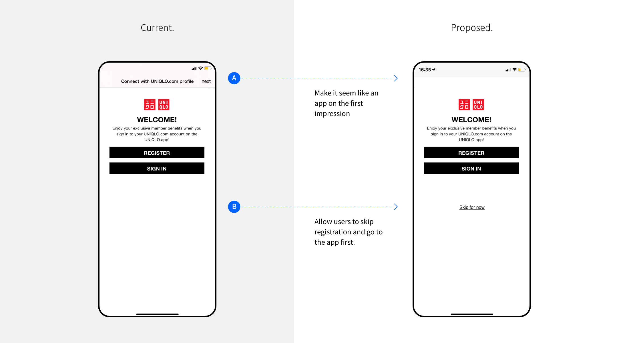 Option to skip logging in or registering